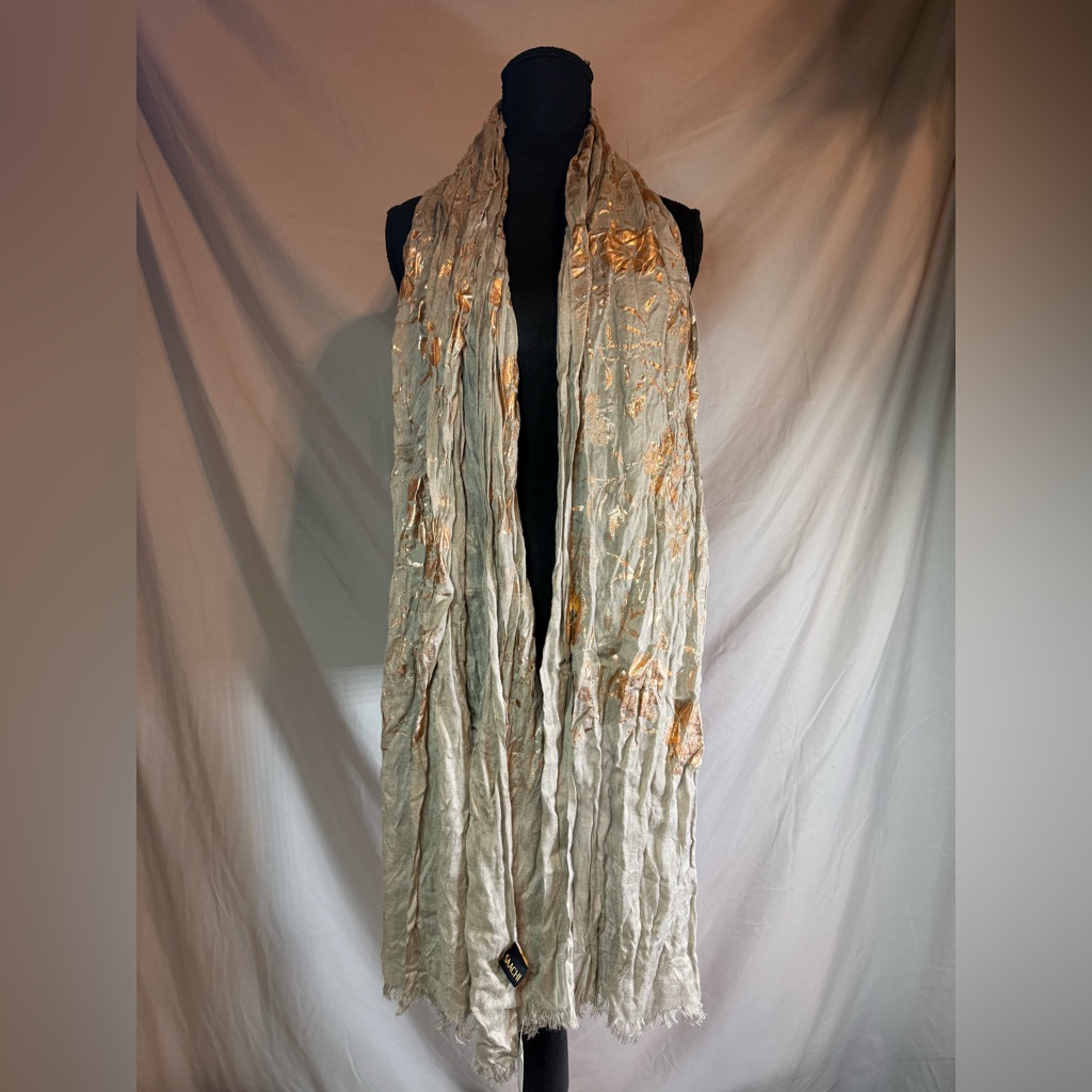 Anthropologie Saachi Olive & Copper Orchid Painted Scarf — image 5 of 6